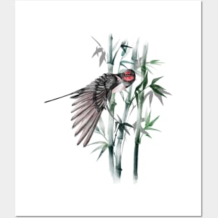 Swallow and bamboo japanese painting Posters and Art